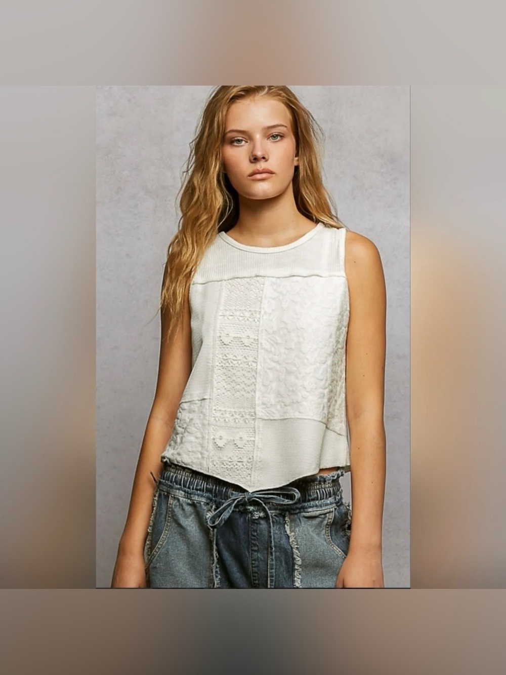 New POL Patchwork Lace Tank Top ~ White - Picture 2 of 11